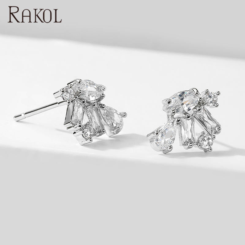 "Rakol EP2567 925 Sterling Silver Flower CZ Zircon Stud Earrings – Elegant Bridal Designer Jewelry for Women"