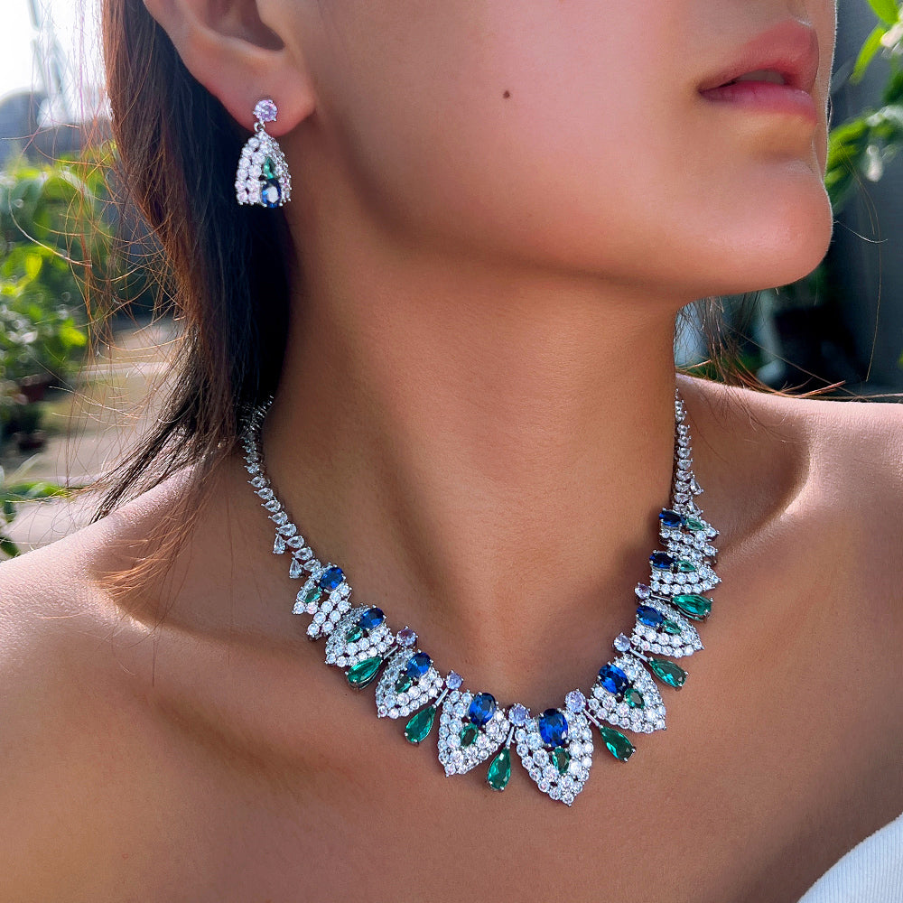 Zirconia Shield Design Bridal Wedding Party Jewelry Set for Women