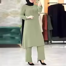 Elegant Women's Matching Set – Long Shirt Top & Wide Leg Pants Outfit