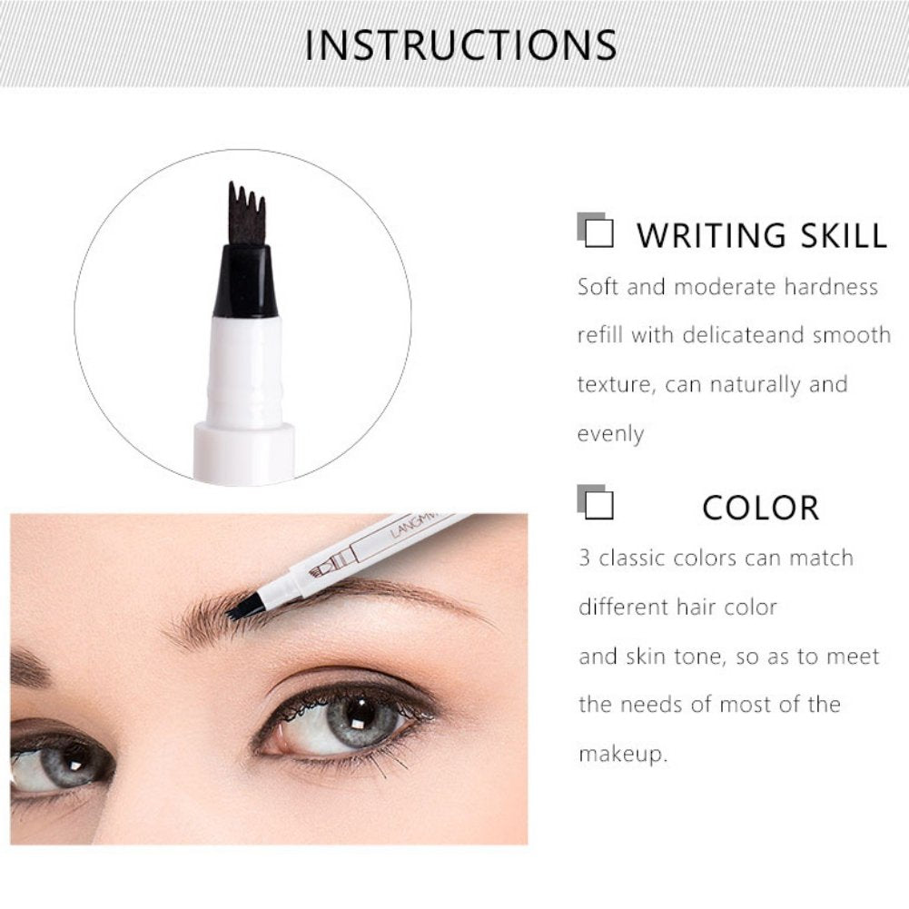 Long-Lasting Waterproof Eyebrow Pen 4 Tip | Fine Sketch Tattoo Tint Brow Pencil for Natural Look”