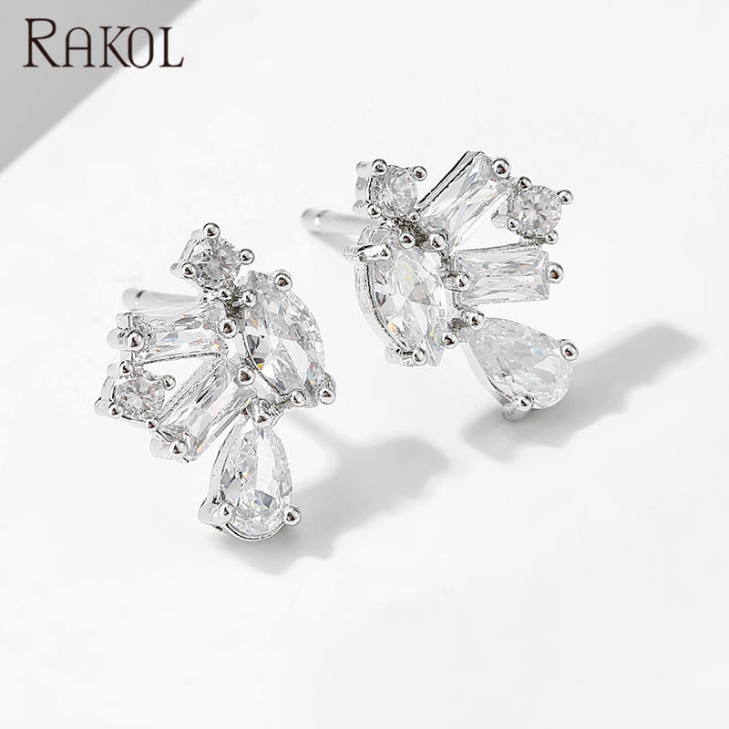"Rakol EP2567 925 Sterling Silver Flower CZ Zircon Stud Earrings – Elegant Bridal Designer Jewelry for Women"