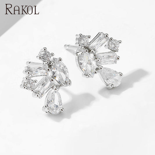 "Rakol EP2567 925 Sterling Silver Flower CZ Zircon Stud Earrings – Elegant Bridal Designer Jewelry for Women"