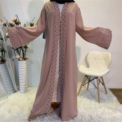 Modest Fashion Women Islamic Clothing Robe Dress Long Elegant Open Front Kimono Muslim Dress Pearls Cardigans Abaya