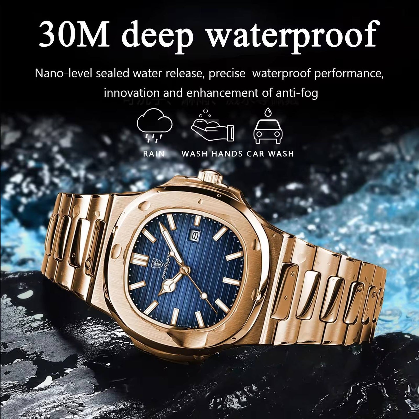 Watch for Men Business Stainless Steel Waterproof