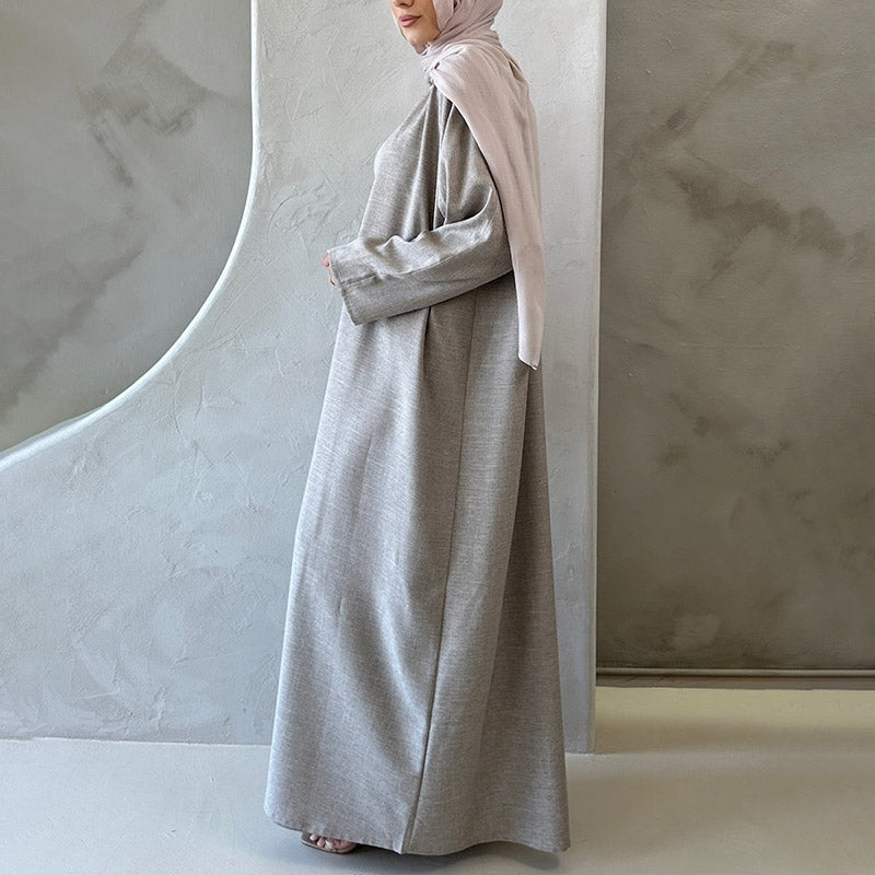 Custom Natural Linen Abaya Set Full Length Solid Color Breathable Abaya Women Muslim Dress Luxury Linen Abaya Set