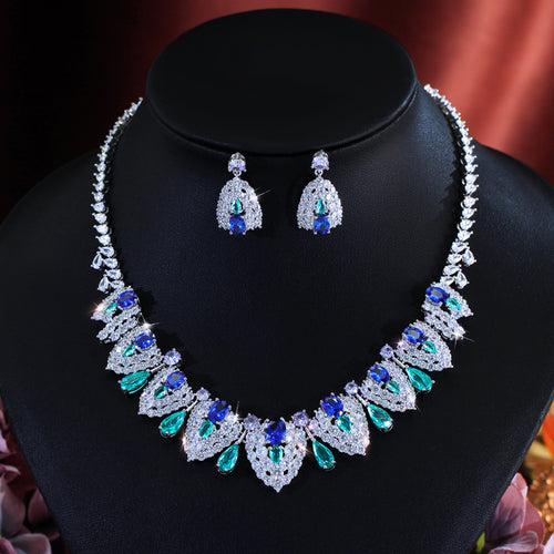 Zirconia Shield Design Bridal Wedding Party Jewelry Set for Women