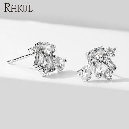 "Rakol EP2567 925 Sterling Silver Flower CZ Zircon Stud Earrings – Elegant Bridal Designer Jewelry for Women"