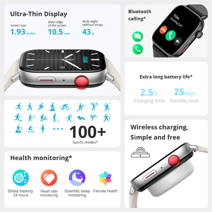 Max BT Calling Smart Watch 1.93" Inch Big Touch Screen Health