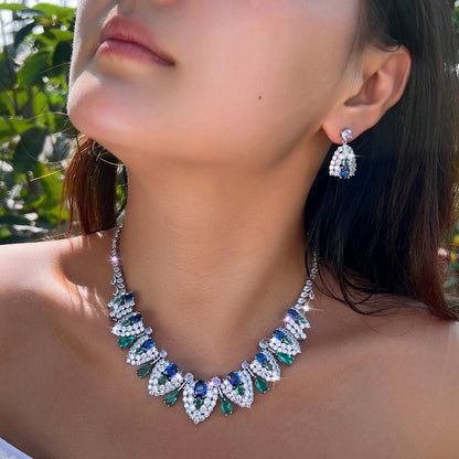 Zirconia Shield Design Bridal Wedding Party Jewelry Set for Women