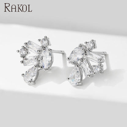 "Rakol EP2567 925 Sterling Silver Flower CZ Zircon Stud Earrings – Elegant Bridal Designer Jewelry for Women"