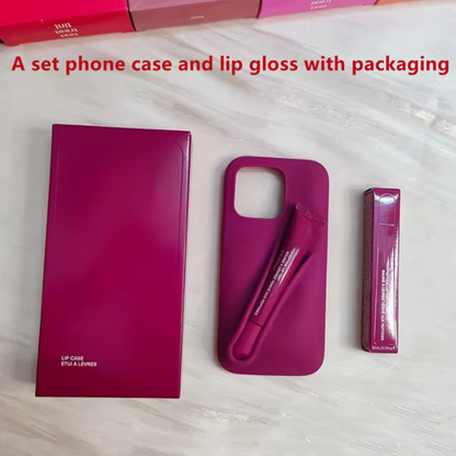 "Rhodees 3D Lip Gloss Silicone Phone Case with Logo for iPhone 11–17 Pro Max – Lipgloss Balm & Lipstick Holder Cover Set"