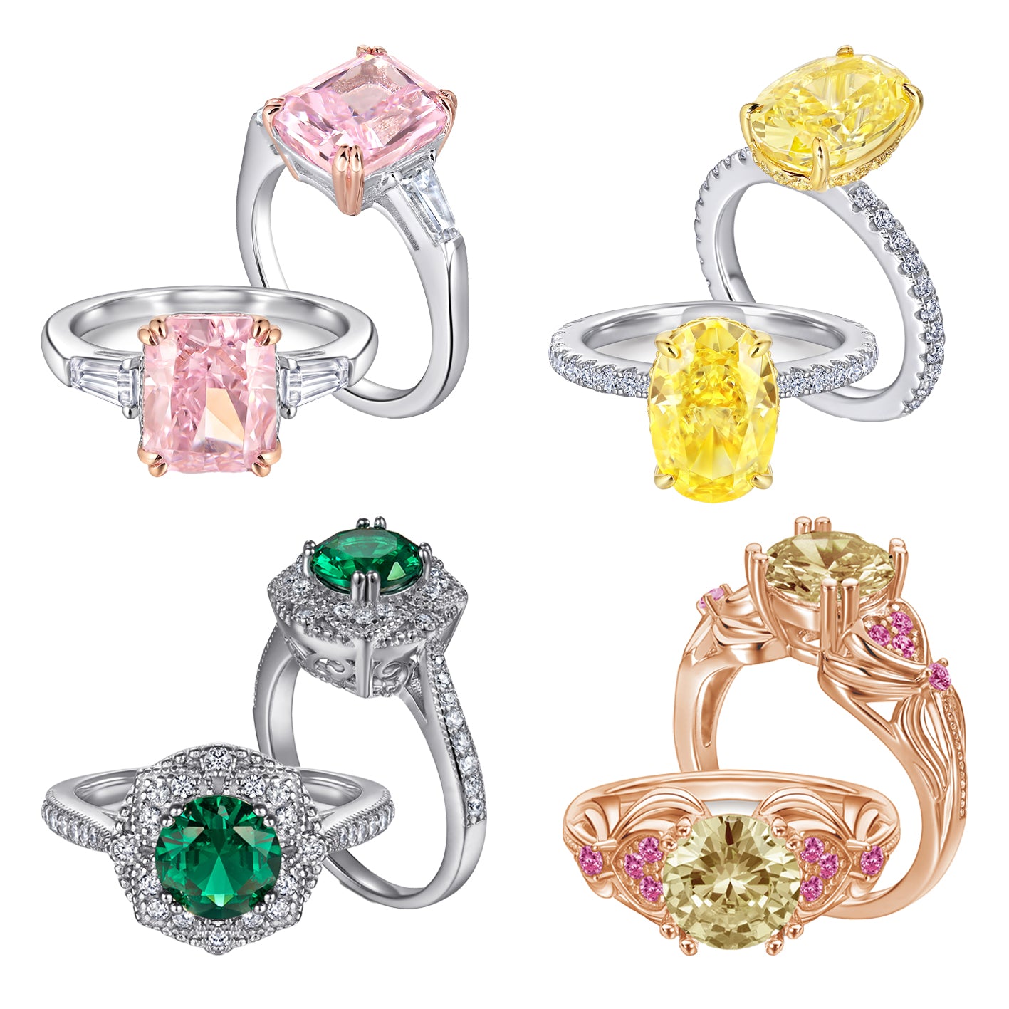 Luxury 925 Rhodium Plated Non Tarnish Jewelry Colored Zirconia 925 Rings