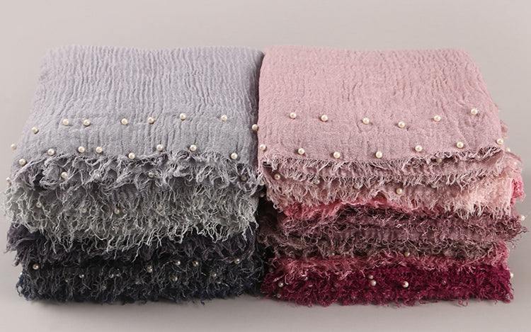 Fashion Pleated Shawl Hijab Scarf Cotton Muslim Women Pearl Crinkle Hijab