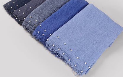 Fashion Pleated Shawl Hijab Scarf Cotton Muslim Women Pearl Crinkle Hijab