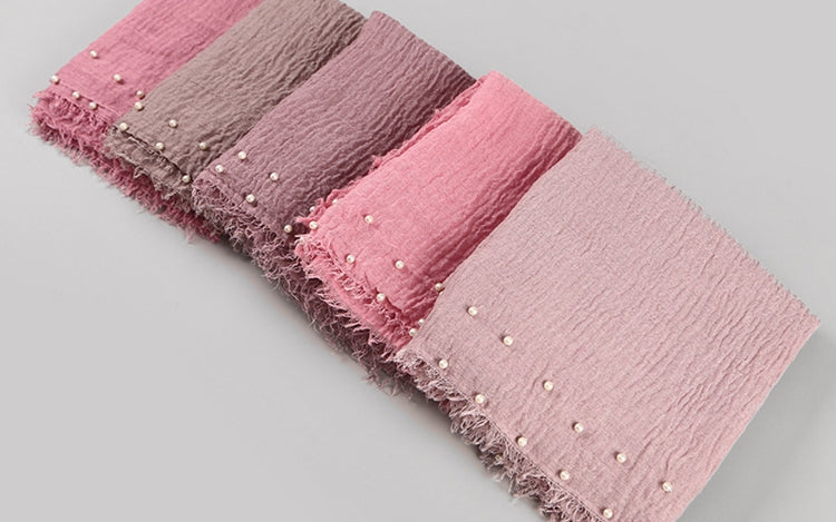 Fashion Pleated Shawl Hijab Scarf Cotton Muslim Women Pearl Crinkle Hijab