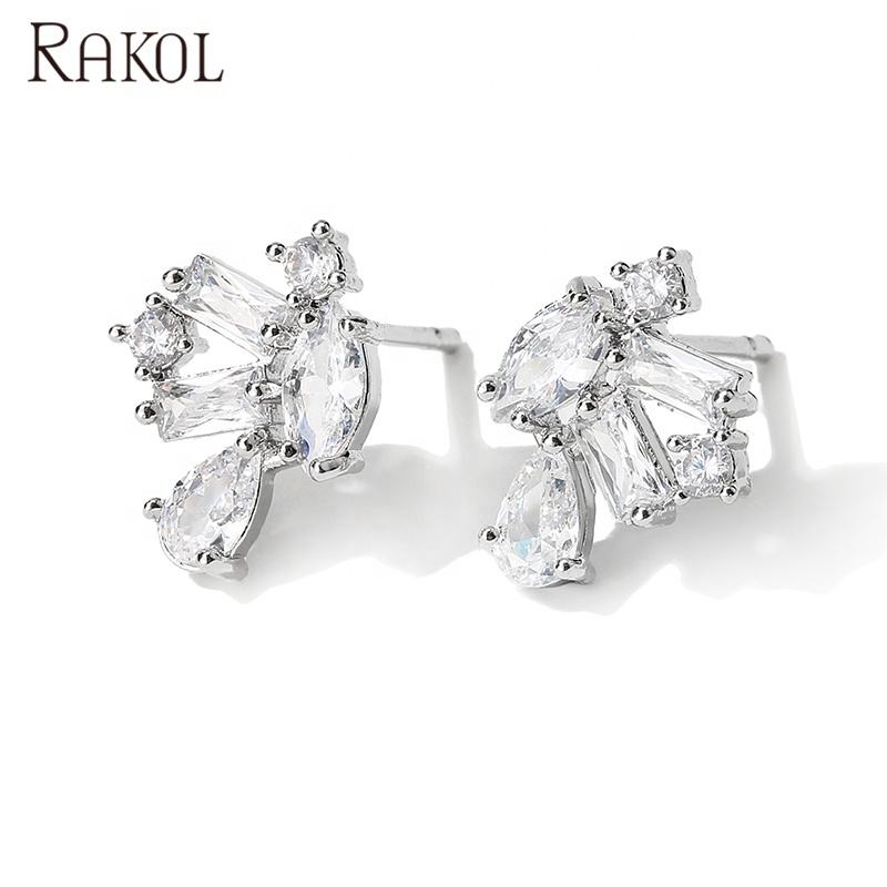"Rakol EP2567 925 Sterling Silver Flower CZ Zircon Stud Earrings – Elegant Bridal Designer Jewelry for Women"