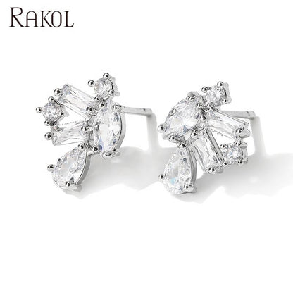 "Rakol EP2567 925 Sterling Silver Flower CZ Zircon Stud Earrings – Elegant Bridal Designer Jewelry for Women"