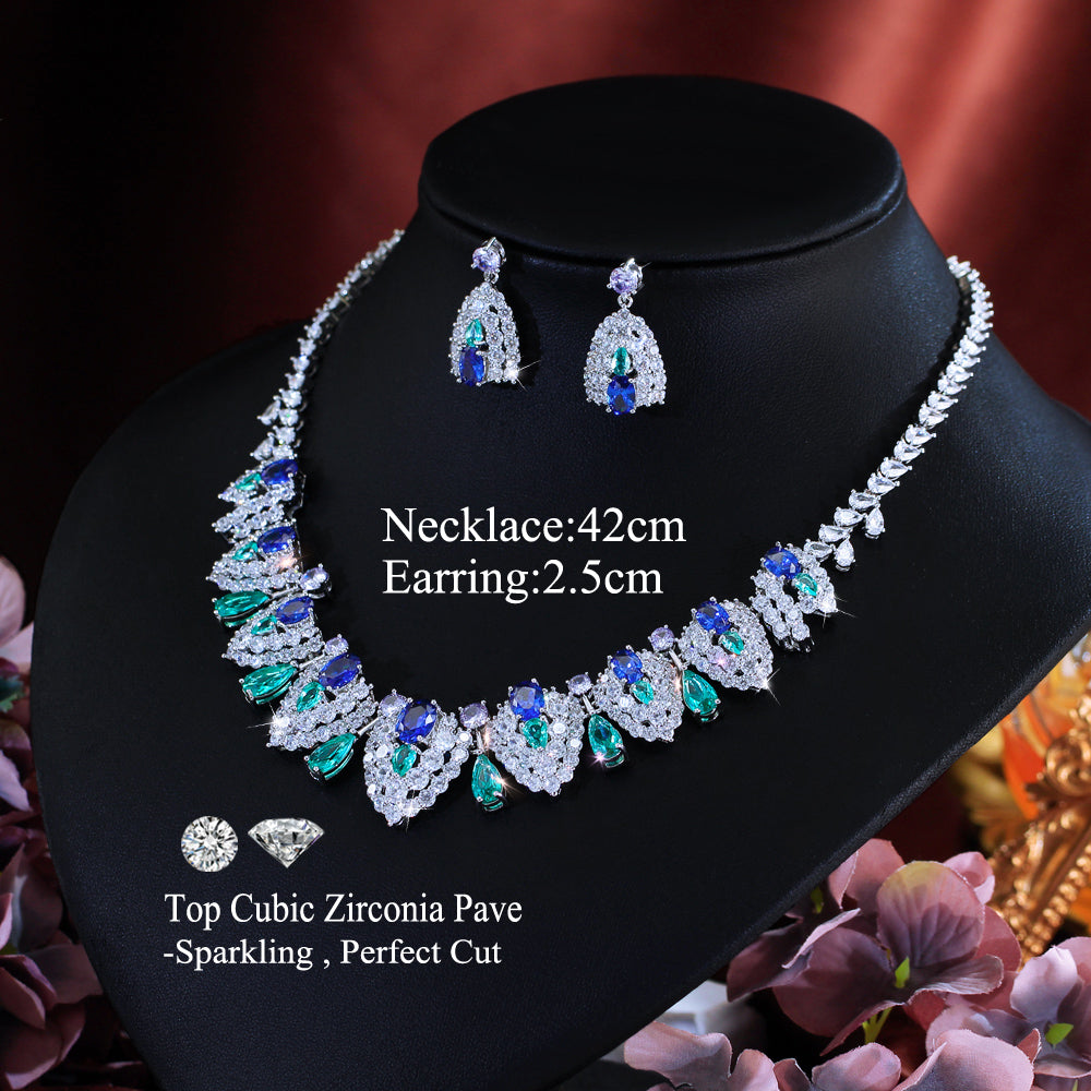 Zirconia Shield Design Bridal Wedding Party Jewelry Set for Women