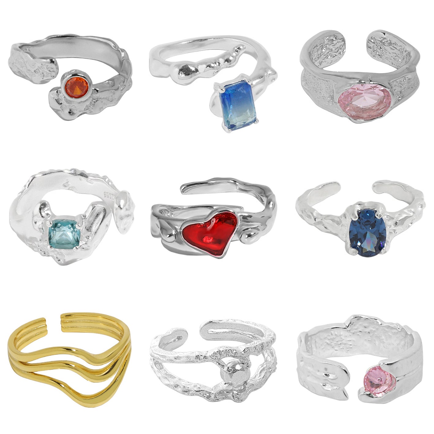 Luxury 925 Rhodium Plated Non Tarnish Jewelry Colored Zirconia 925 Rings