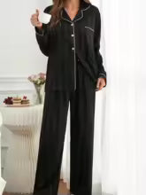 "2-Piece Women's Pajama Set – Long Shirt and Pants Casual Jalabiya Style"