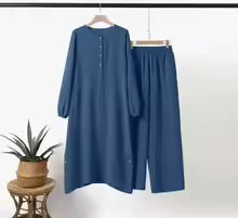 Elegant Women's Matching Set – Long Shirt Top & Wide Leg Pants Outfit