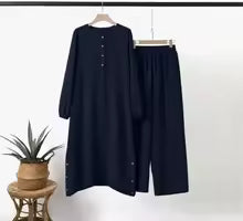 Elegant Women's Matching Set – Long Shirt Top & Wide Leg Pants Outfit