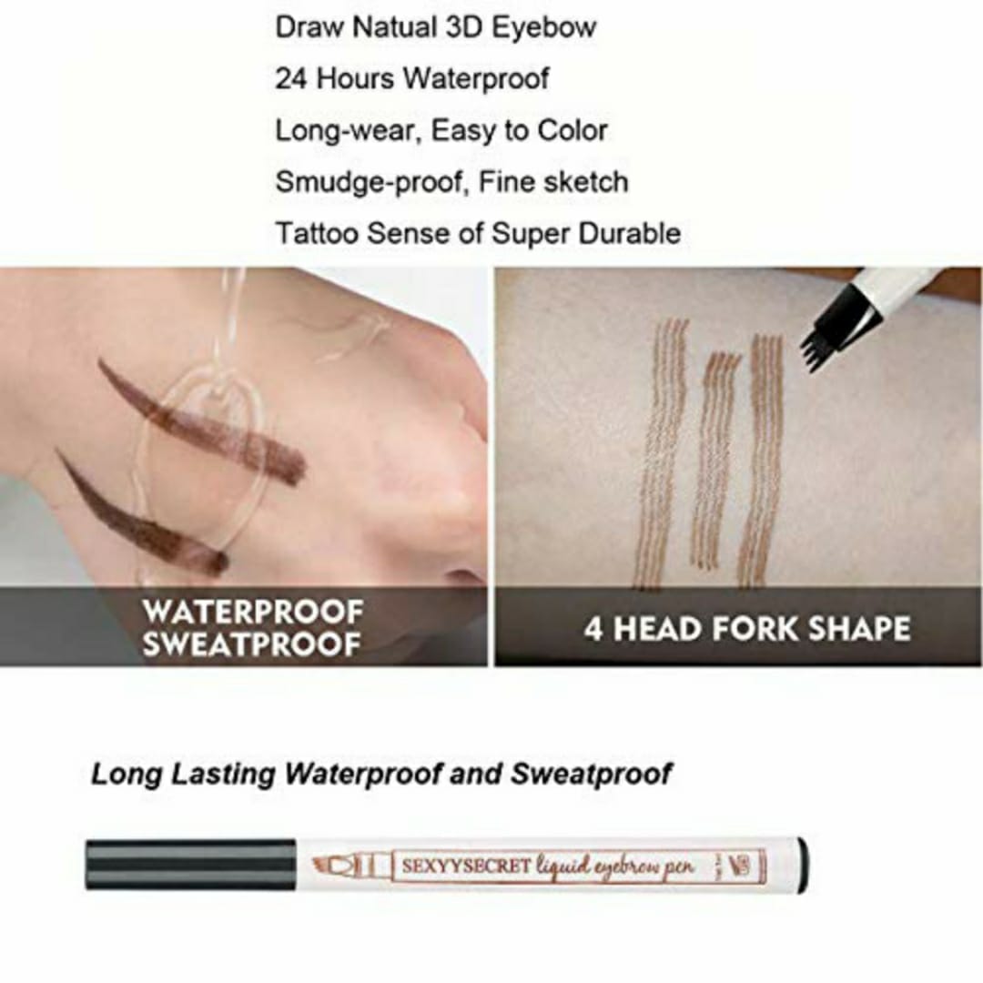 Long-Lasting Waterproof Eyebrow Pen 4 Tip | Fine Sketch Tattoo Tint Brow Pencil for Natural Look”