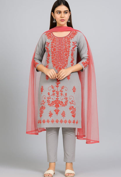 "3 Piece Embroidered Unstitched Cotton Suit for Women – Pakistani Summer Collection | Fancy & Casual Wear | Party & Daily Use | #CottonSuit #UnstitchedSuit #PakistaniFashion |