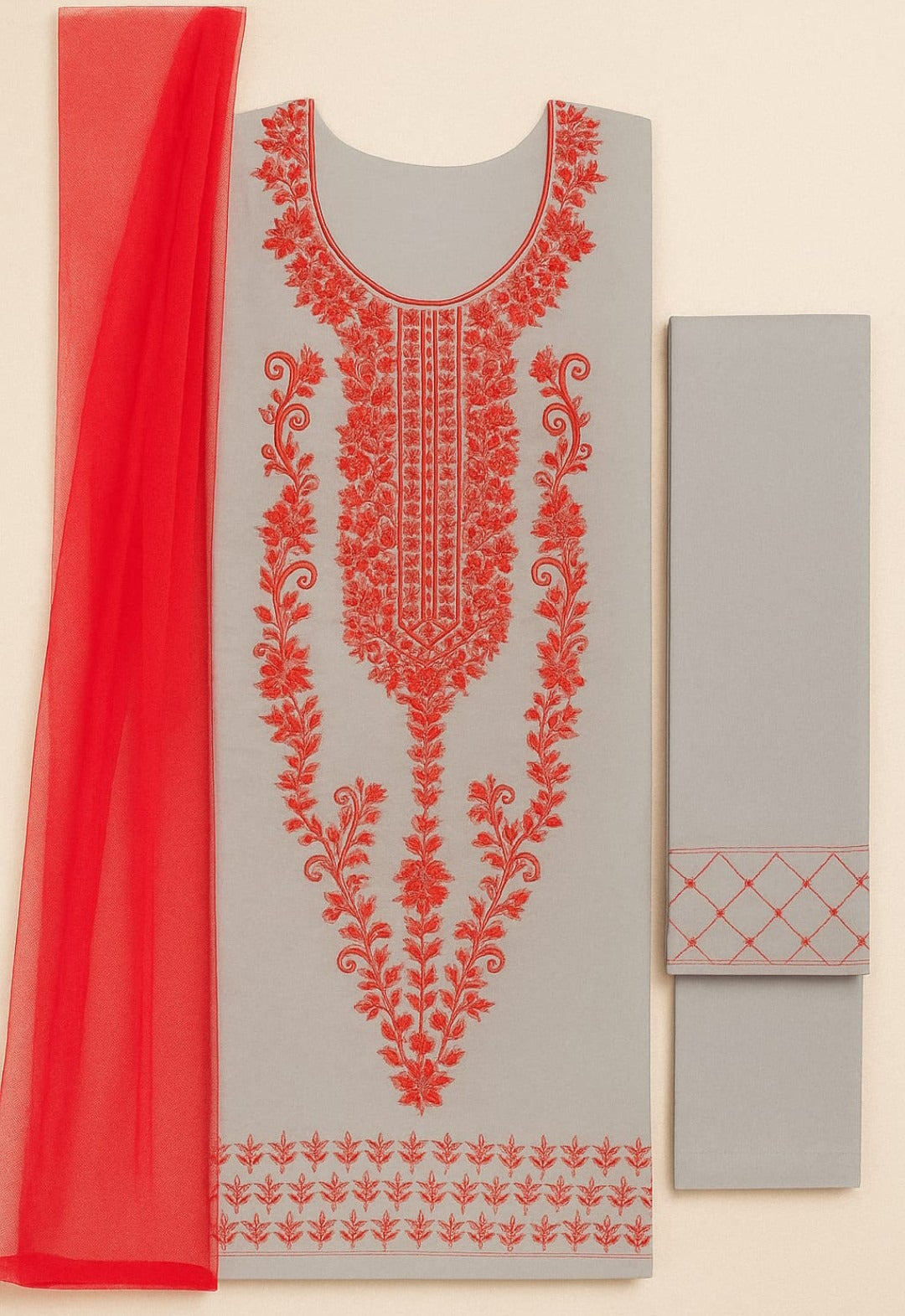 "3 Piece Embroidered Unstitched Cotton Suit for Women – Pakistani Summer Collection | Fancy & Casual Wear | Party & Daily Use | #CottonSuit #UnstitchedSuit #PakistaniFashion |