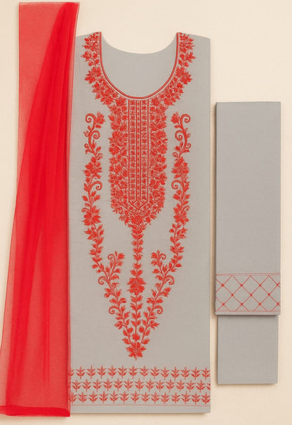 "3 Piece Embroidered Unstitched Cotton Suit for Women – Pakistani Summer Collection | Fancy & Casual Wear | Party & Daily Use | #CottonSuit #UnstitchedSuit #PakistaniFashion |