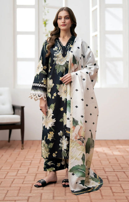 Threads Elegant Unstitched 3pc Printed Shalwar Kameez Set Swiss Lawn Fabric with Silk/Monar/Organza/Tarkashi Dupatta