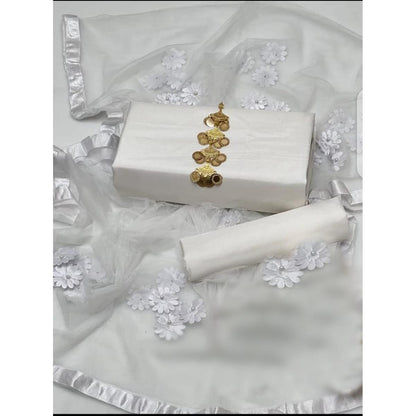 Rubika Fashion Most Hit Unstitched 3 Piece Collection Katan Silk Plain Shirt & Trouser With Net Dupatta For Women